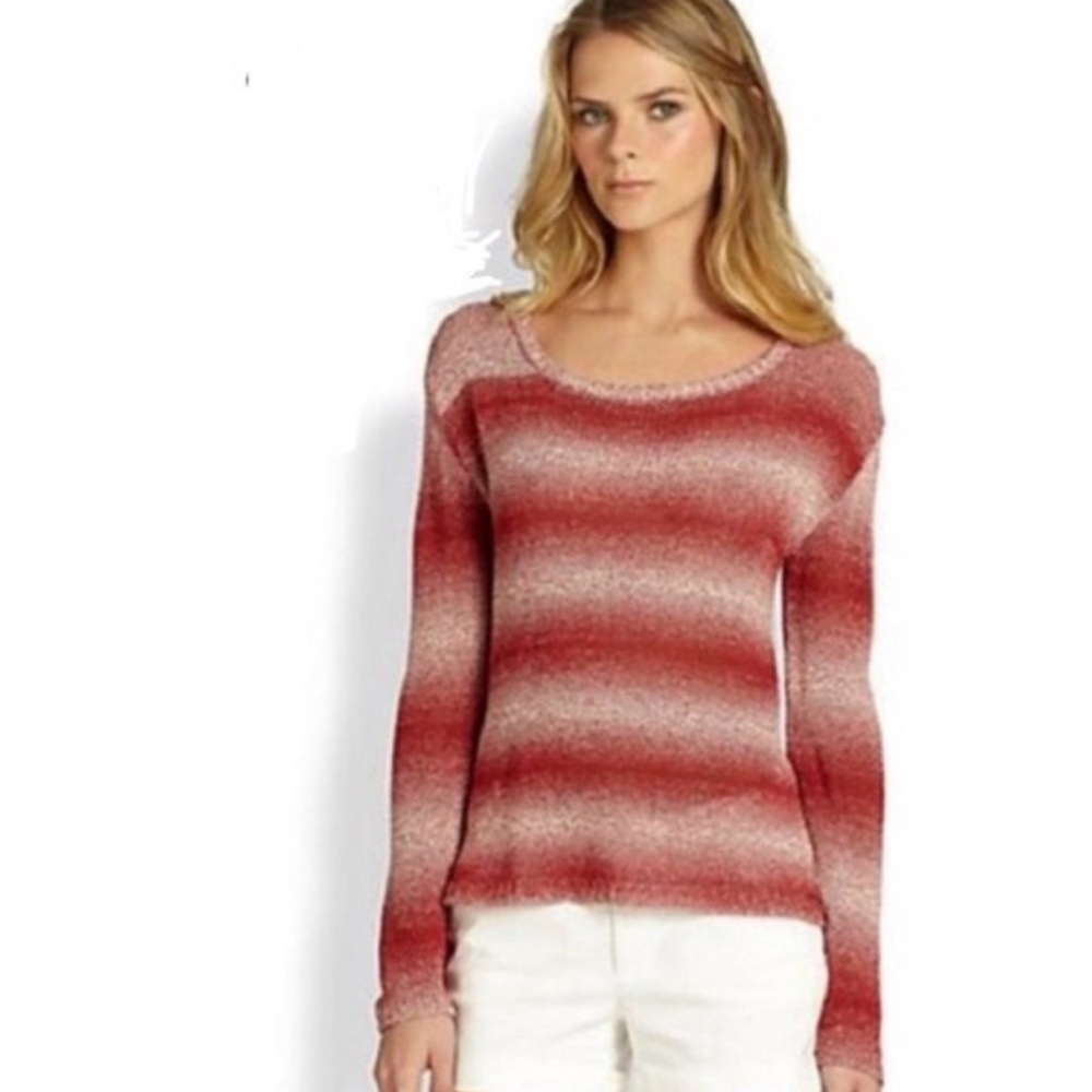 ALICE & OLIVIA M Ethan ombre red stripe cable knit long sleeve preppy tunic boho